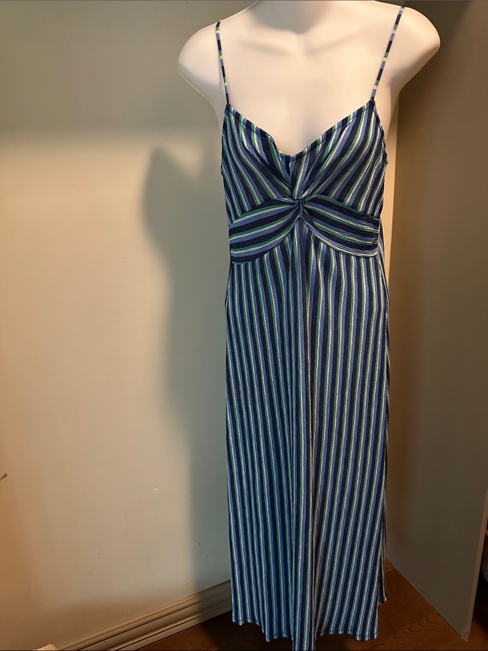 Mango Blue, Green & Cream Striped Twist-Front Dress